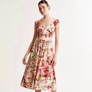 Abercrombie & Fitch Floral Midi Dress - Pink and Cream